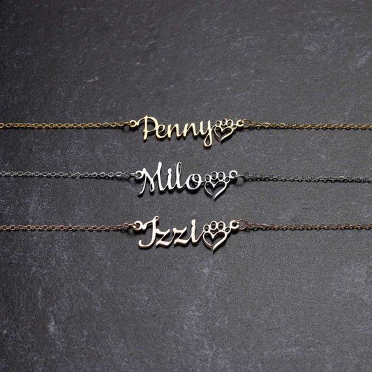 Cute Name Jewelry for Dog Lover, Dainty Name Necklace, Paw Print Name Necklace, Simple Pet Print Necklace