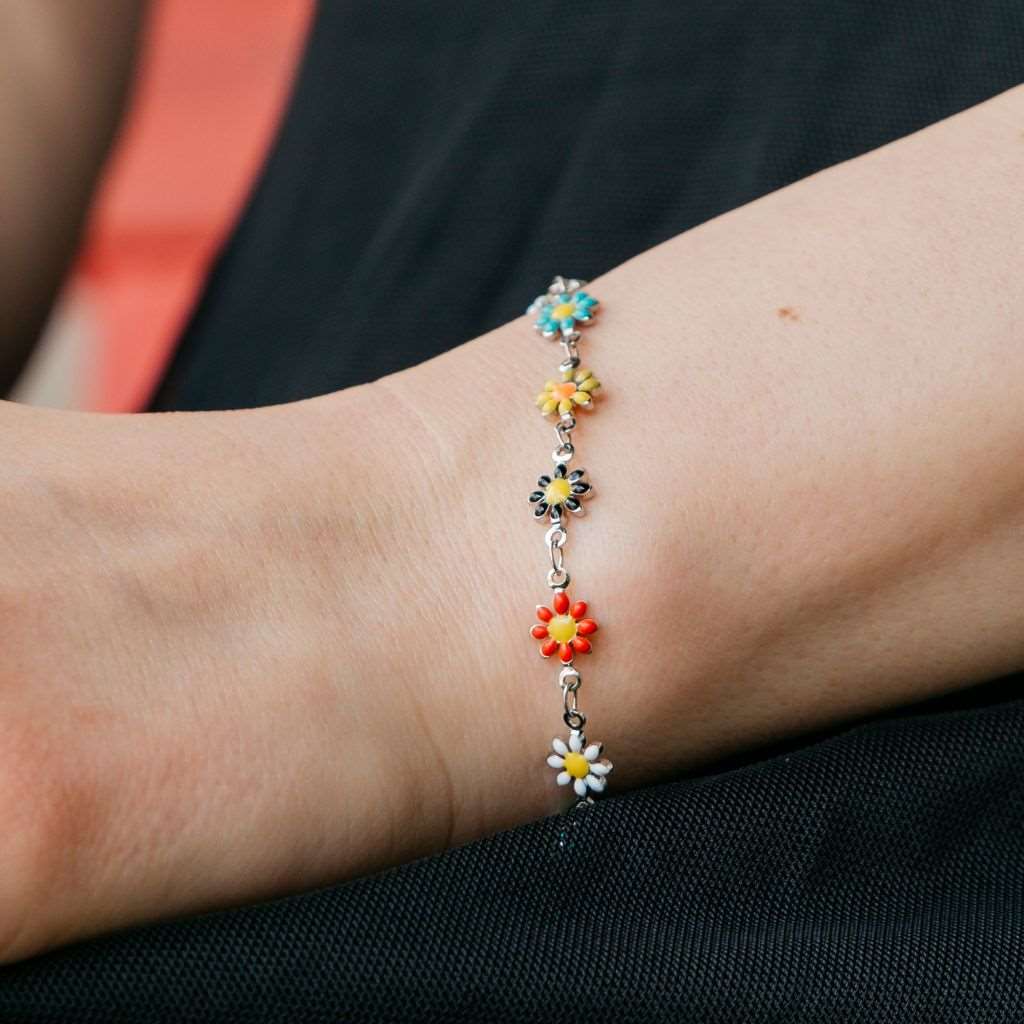 Colourful Rainbow Sun Flower Charm Indie Daisy Floral Summer Boho Bracelet