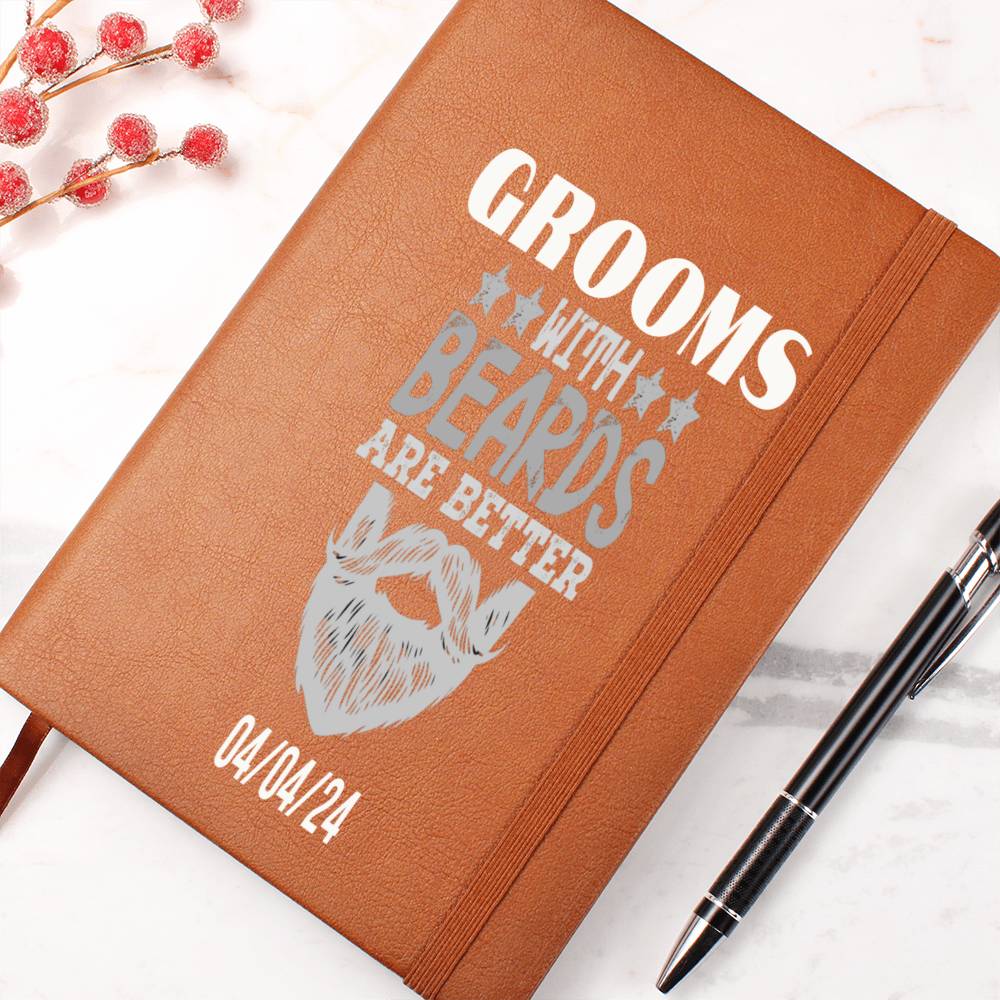 Custom Leather Journal for Bearded Groom, Bachelor Party Favors for Groomsmen, Minimalist Honeymoon Log Book