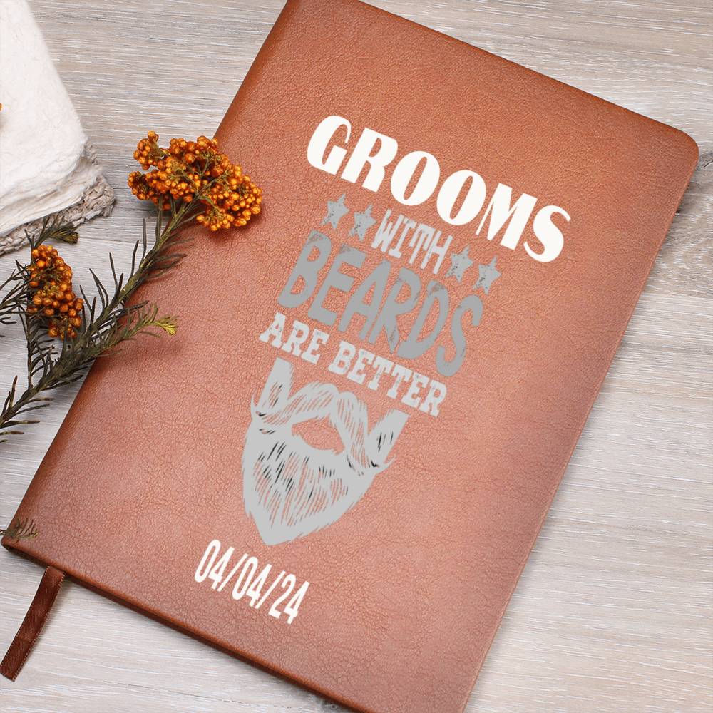 Custom Leather Journal for Bearded Groom, Bachelor Party Favors for Groomsmen, Minimalist Honeymoon Log Book