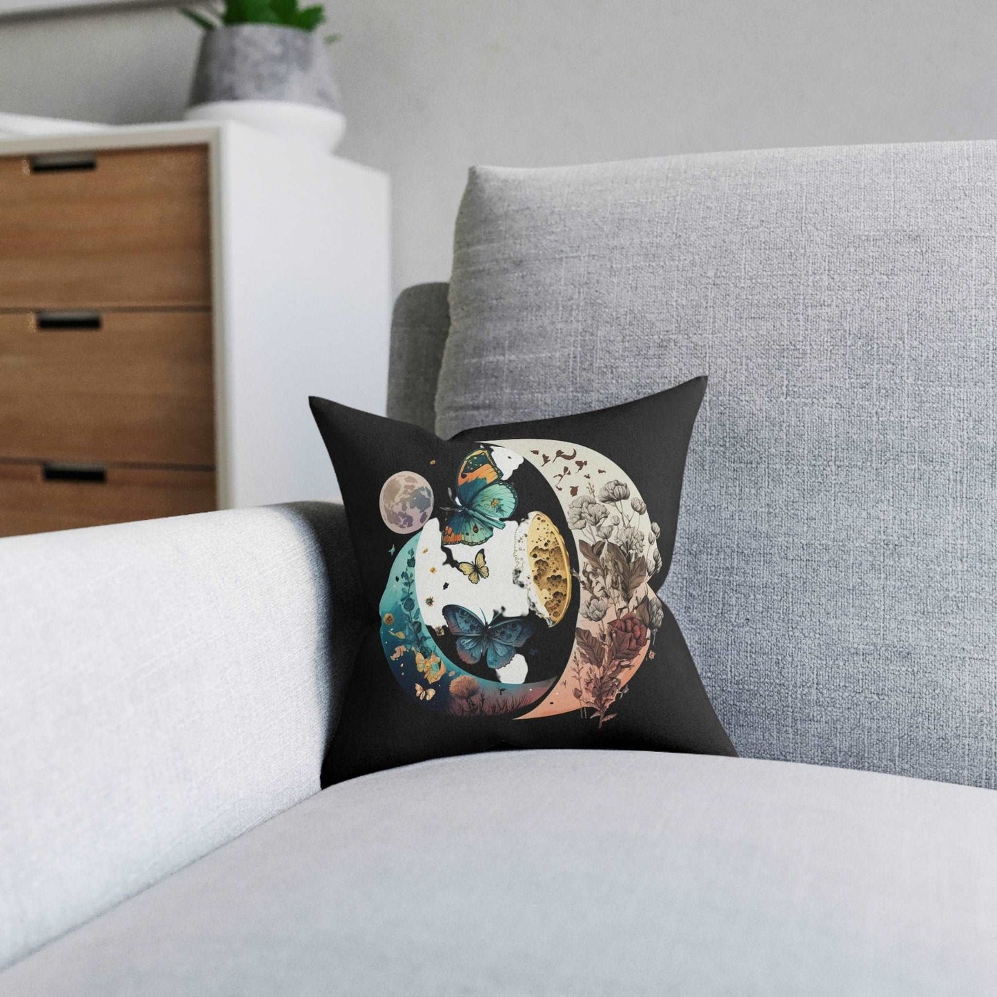 Moon Renewal Square Pillow, Cute Moon Renewal Pillow, Home Decor Moon Renewal Pillow, Handmade Boho Pillow, Confortable Colorful Pillow,