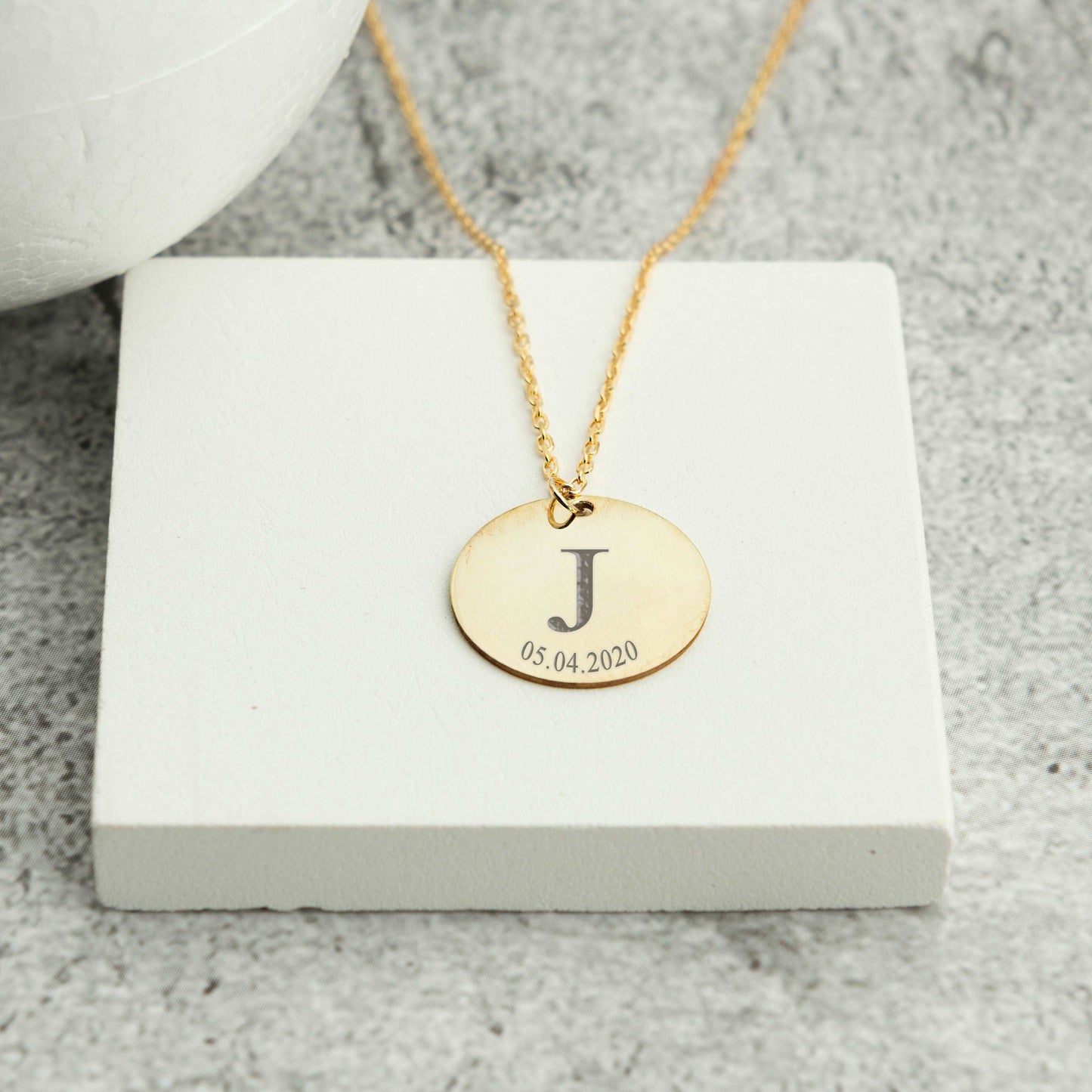 Gold Disk Initial Necklace