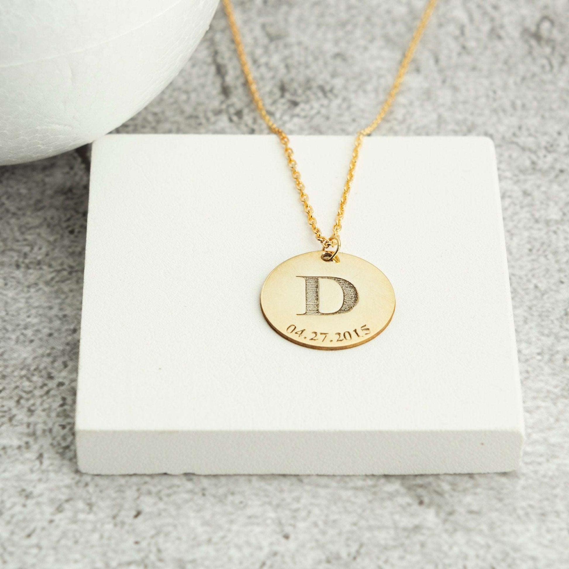 Gold Disk Initial Necklace