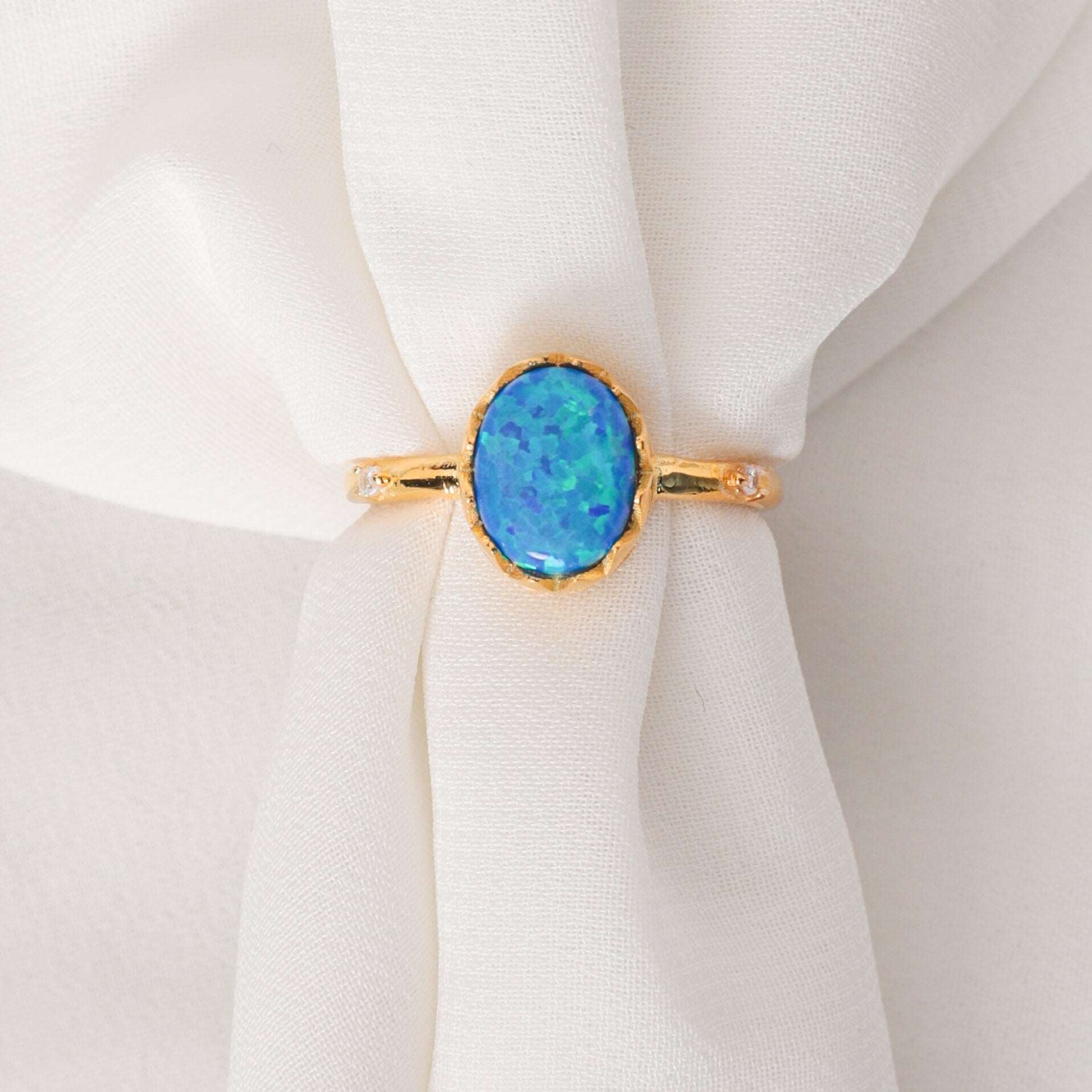 Blue Fire Opal Ring, Engagement Ring, Blue Opal Promise Rings, Sterling Silver Adjustable Blue Opal Ring, Gift For Women, Mother Day Gift