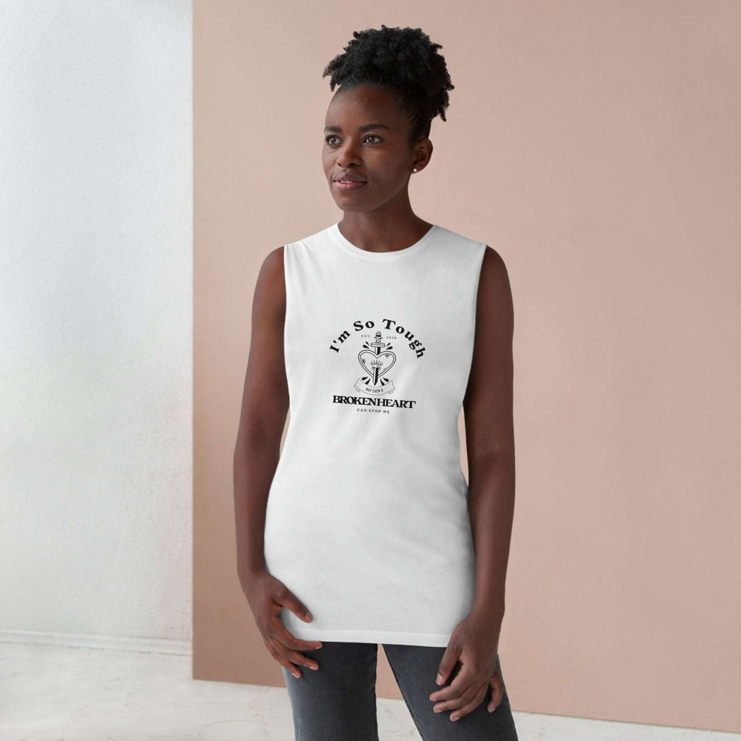 I am So Tough Unisex Barnard Tank, Cute Spring Break Tank, Minimalist Summer Tank, Comfortable Tank Top, Gift for Him or Her, White Top Tank