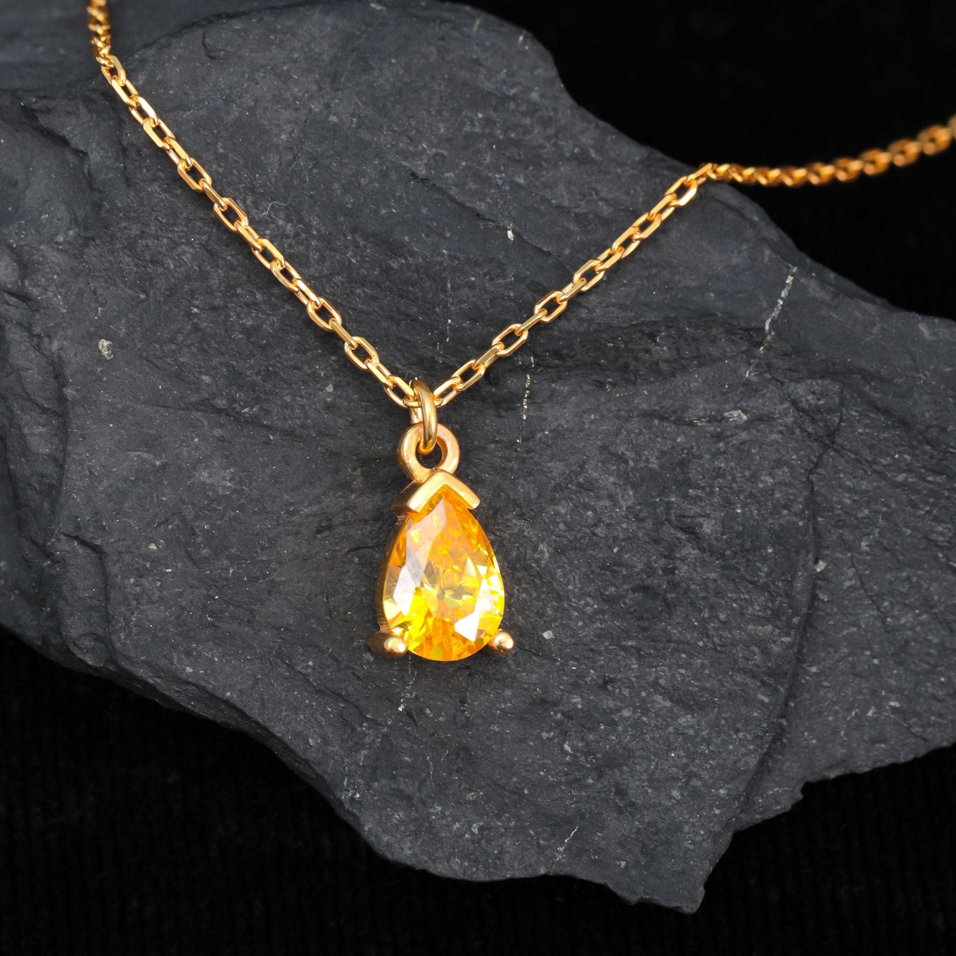 14k Solid Gold 13th Anniversary Wedding Gift Citrine Dainty Necklace Teardrop November Birthstone Yellow Stone Citrine Necklace Gift For Her