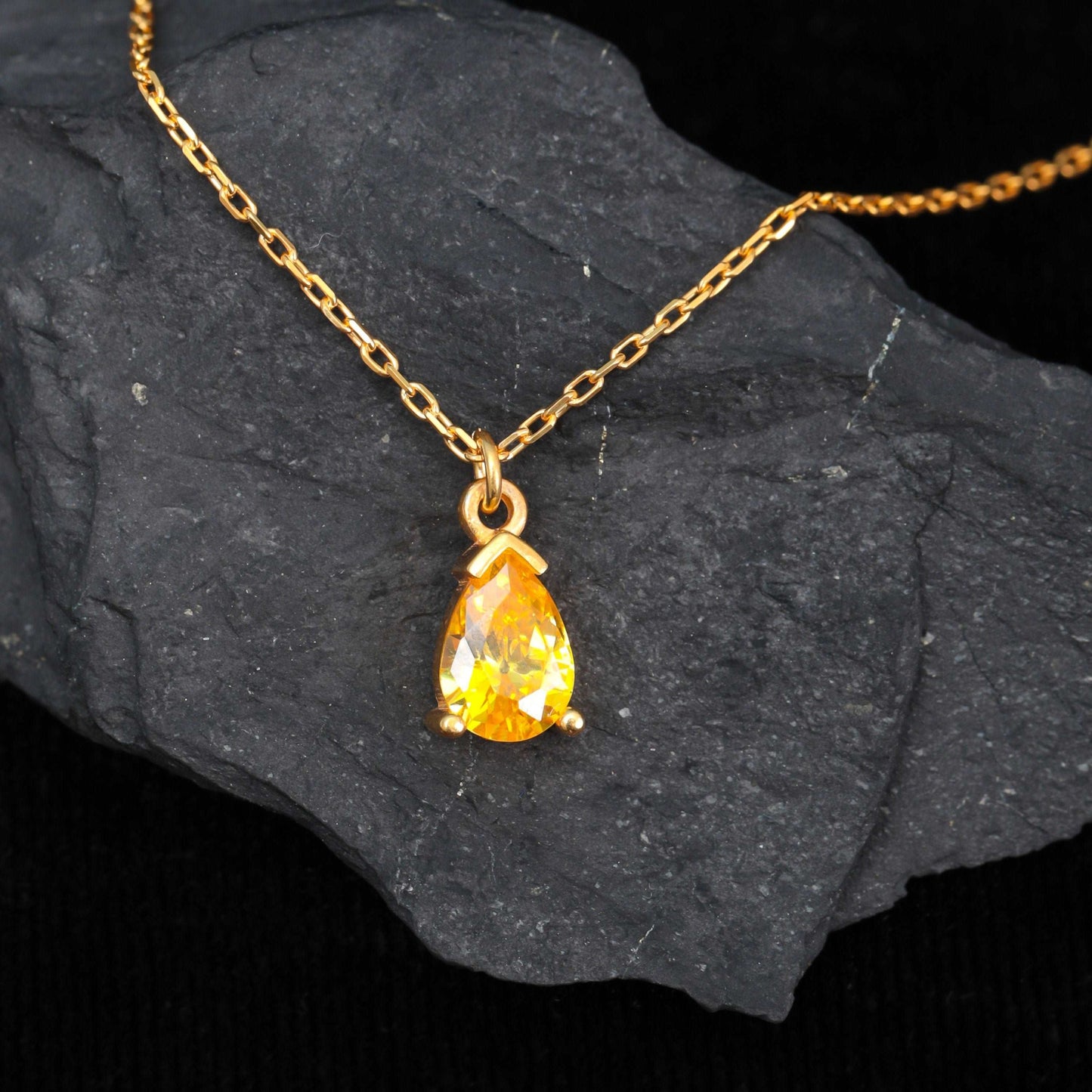 14k Solid Gold 13th Anniversary Wedding Gift Citrine Dainty Necklace Teardrop November Birthstone Yellow Stone Citrine Necklace Gift For Her