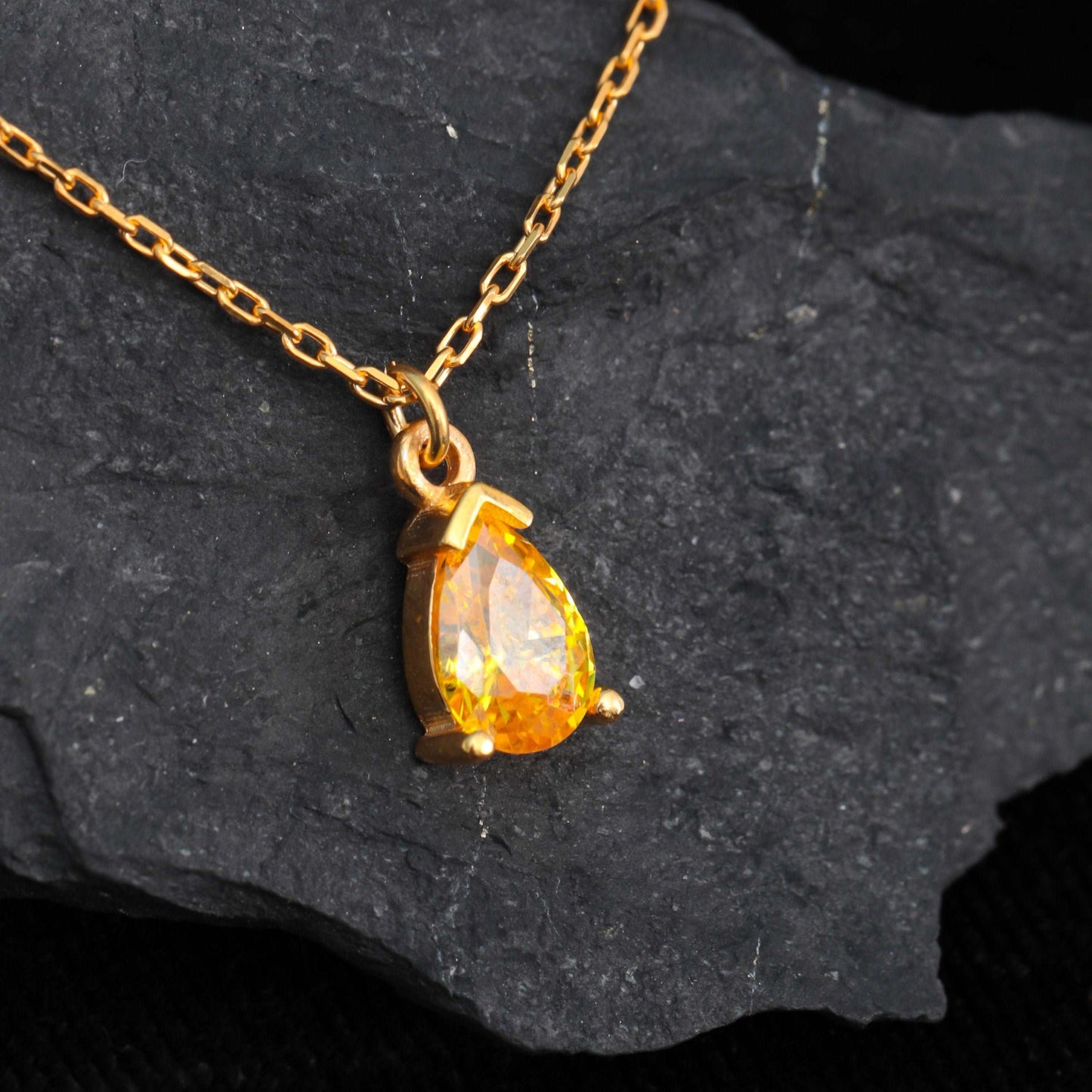 14k Solid Gold 13th Anniversary Wedding Gift Citrine Dainty Necklace Teardrop November Birthstone Yellow Stone Citrine Necklace Gift For Her