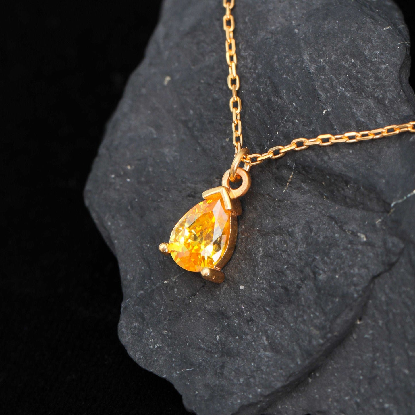 14k Solid Gold 13th Anniversary Wedding Gift Citrine Dainty Necklace Teardrop November Birthstone Yellow Stone Citrine Necklace Gift For Her