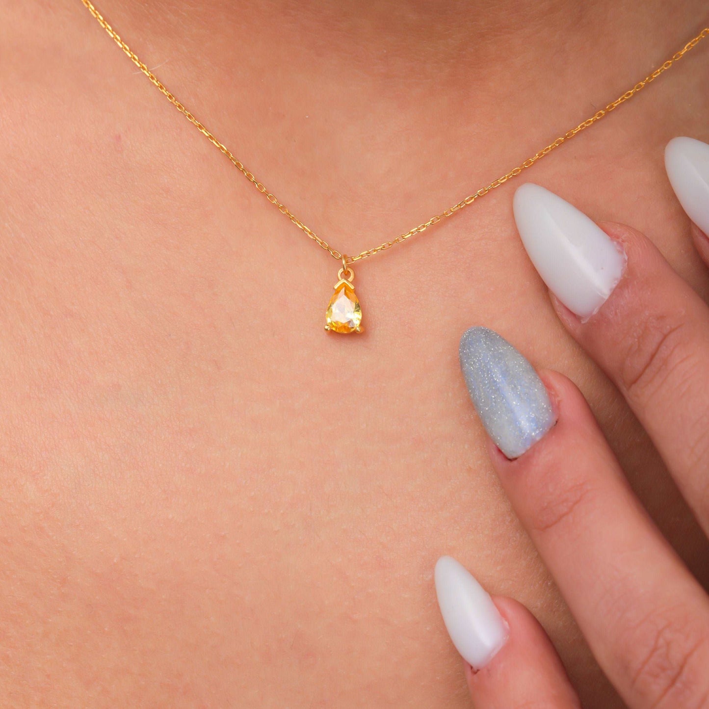 14k Solid Gold 13th Anniversary Wedding Gift Citrine Dainty Necklace Teardrop November Birthstone Yellow Stone Citrine Necklace Gift For Her