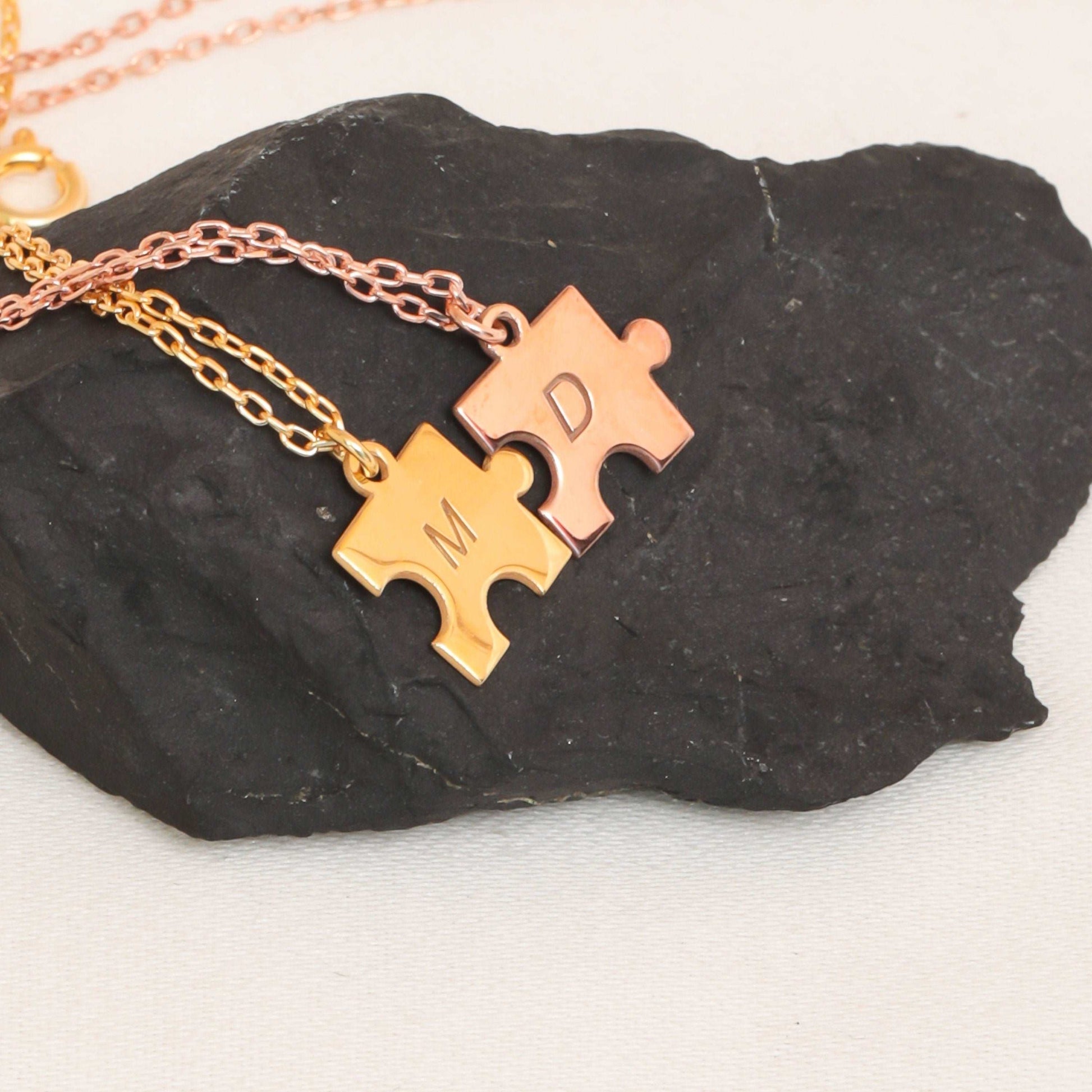 Gold Tiny Puzzle Necklaces Couple Matching Necklace Autism Necklace Pair Puzzle Necklace Gift For Bestie Mommy Gift Autism Awareness Jewelry