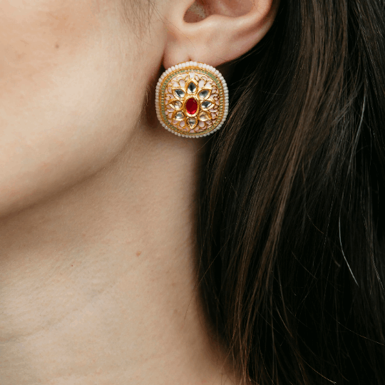 Colourful Floral Indian Meenakari Enamel Kundan Stone Studs Ethnic Earrings