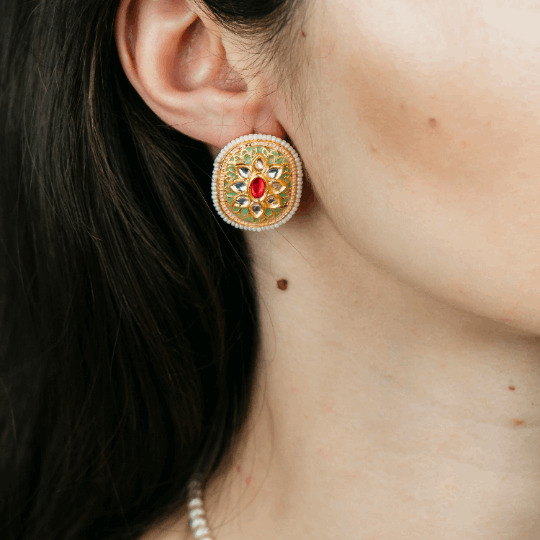 Colourful Floral Indian Meenakari Enamel Kundan Stone Studs Ethnic Earrings