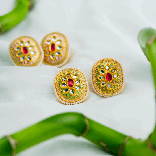 Colourful Floral Indian Meenakari Enamel Kundan Stone Studs Ethnic Earrings