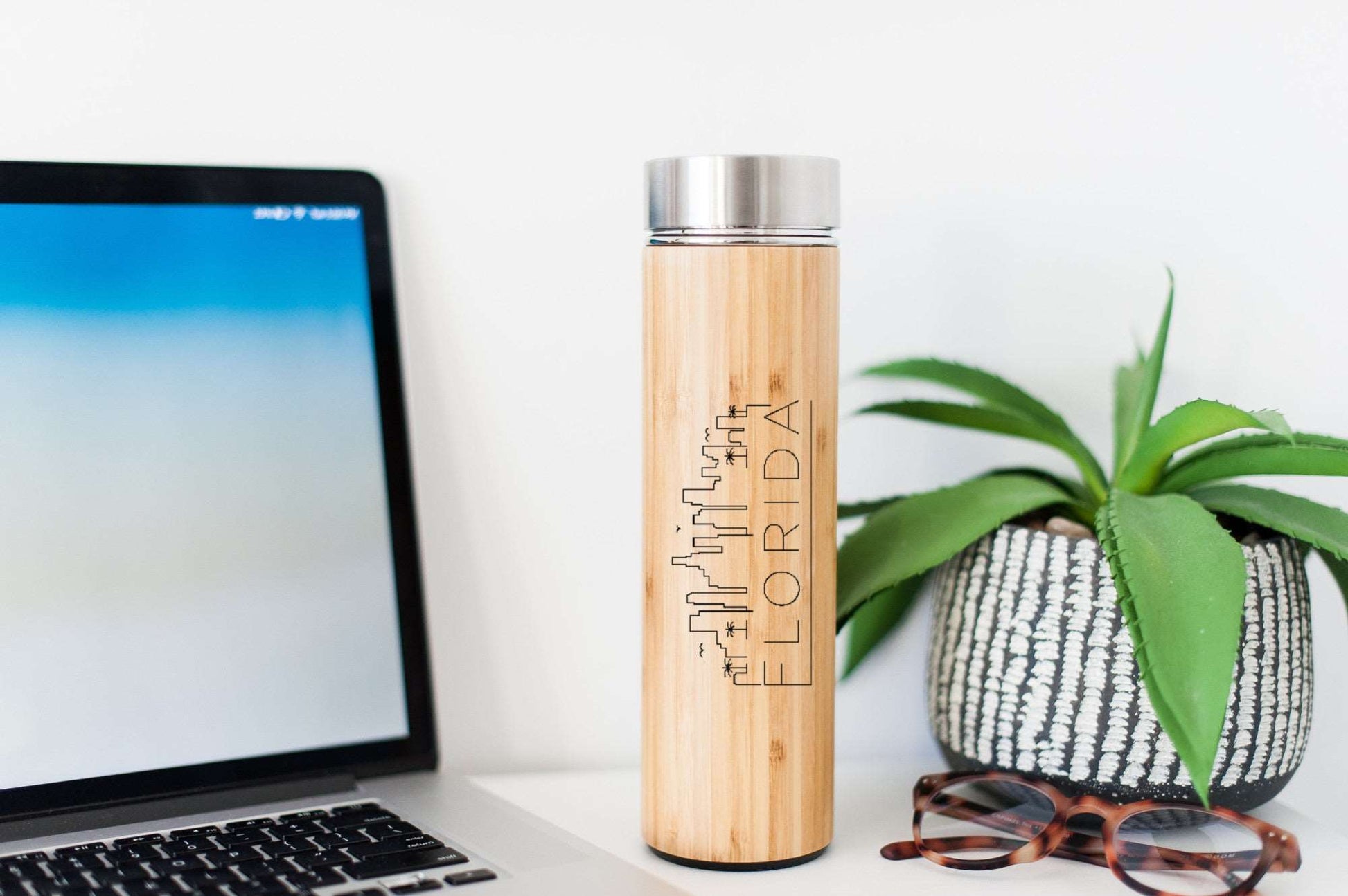 Florida USA Skyline Eco-Friendly Bamboo Water Bottle or Hot Beverage Tumbler