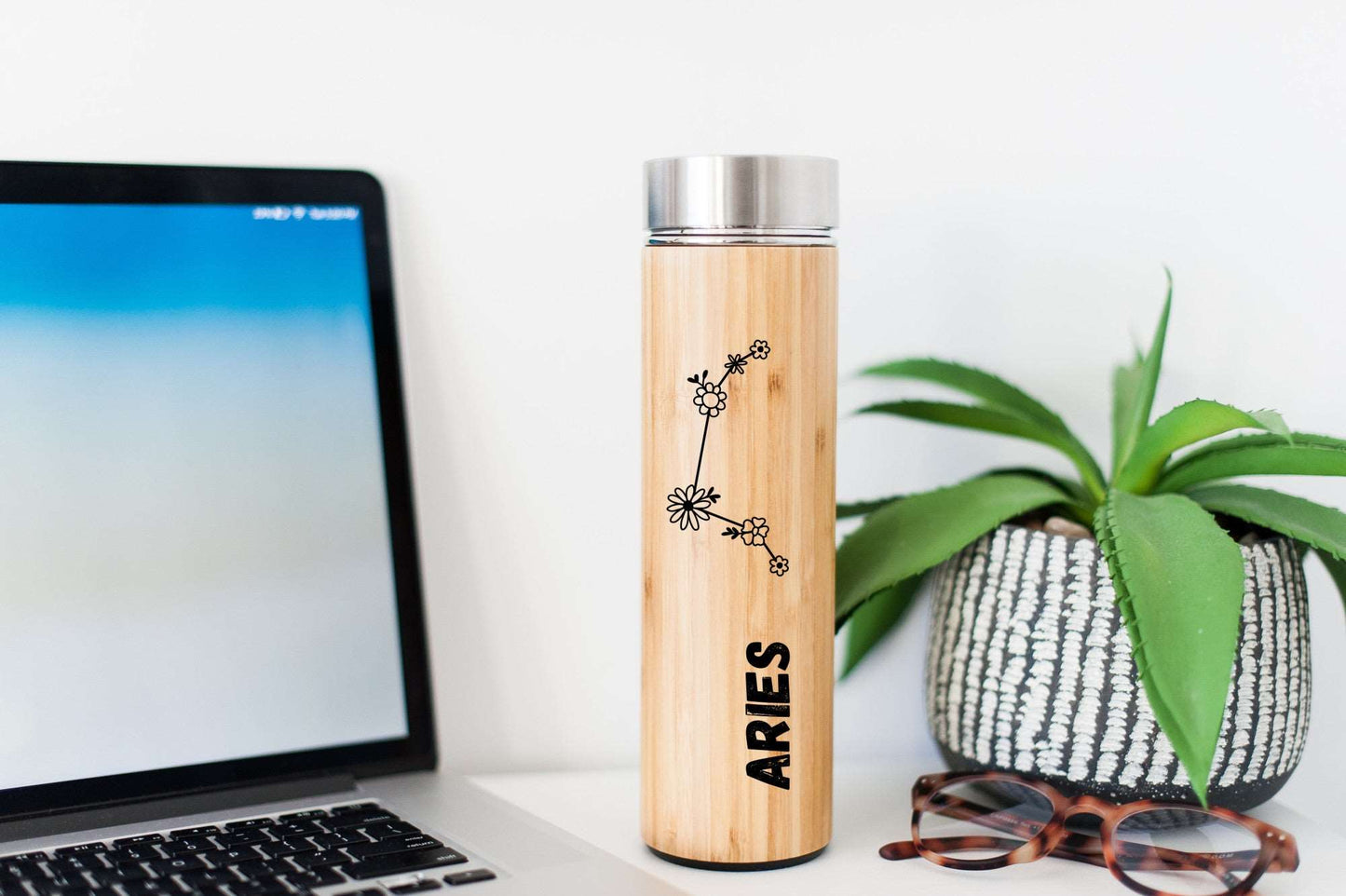 Bamboo Water Bottle Aries Zodiac Sign