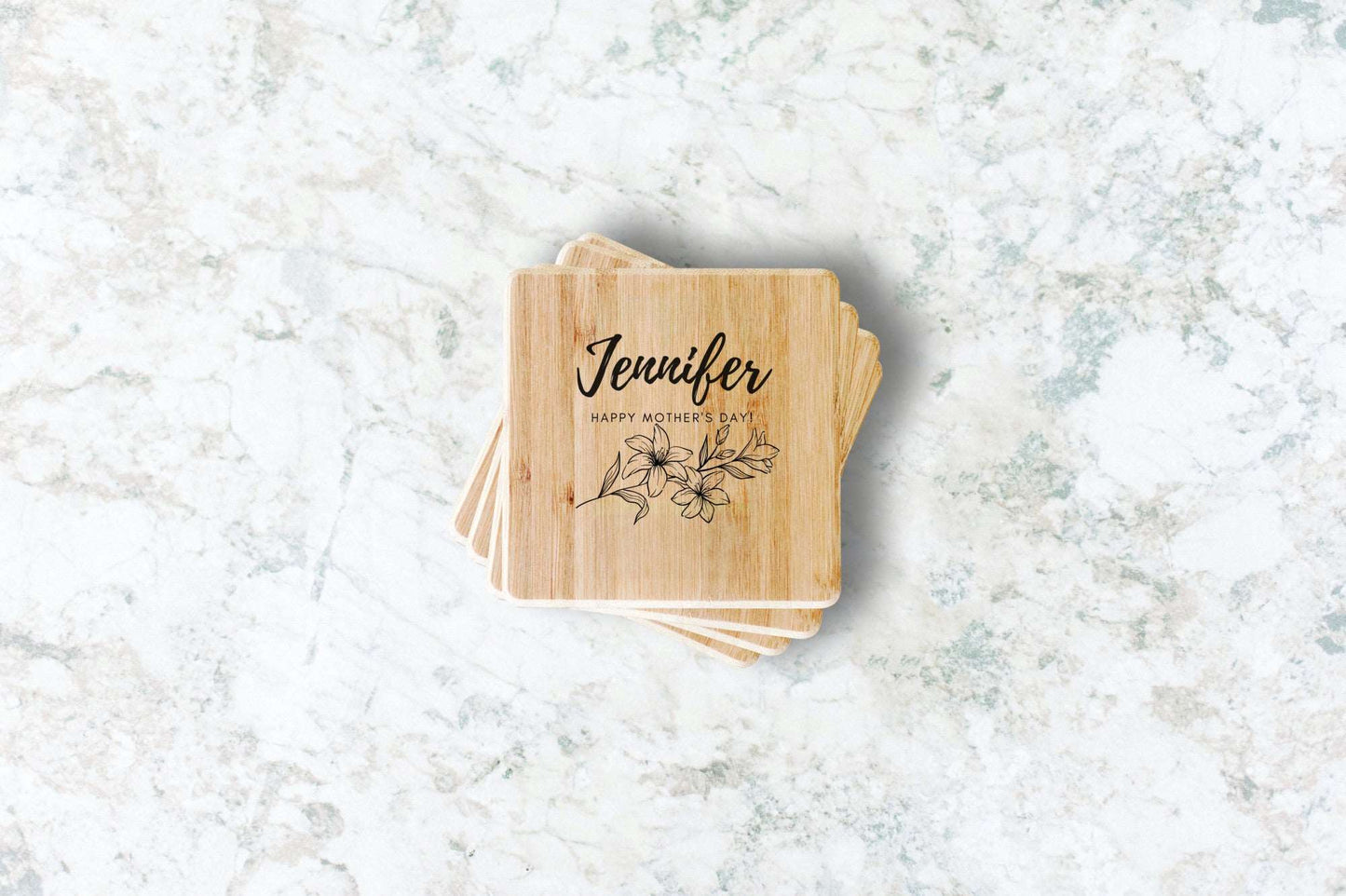 Engraved Name Bamboo Coasters