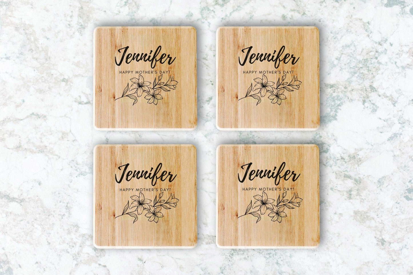 Engraved Name Bamboo Coasters