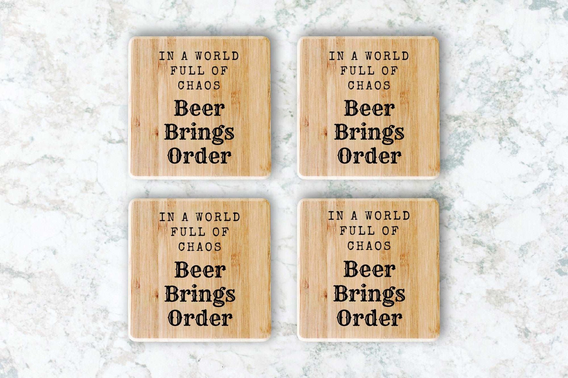 In a World Full of Chaos, Beer Brings Order Bamboo Coasters