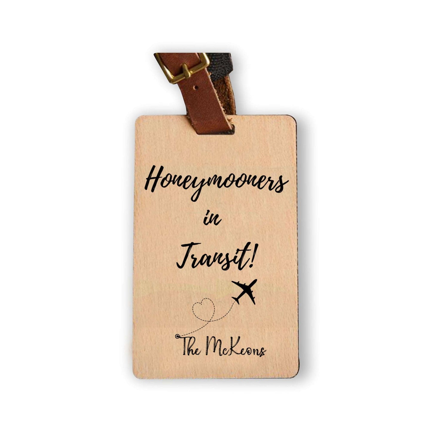 Honeymooners in Transit Personalized Bamboo Luggage Tag