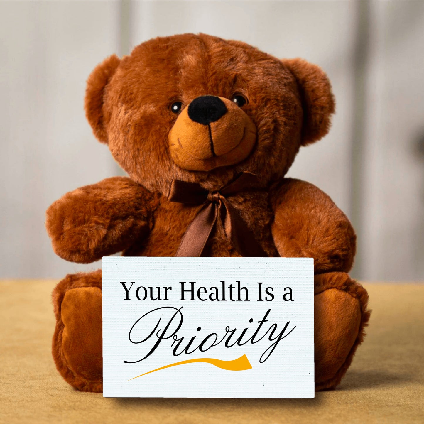 Teddy Bear with Canvas Message Card: Your Health is a Priority - Valentine's Day, Express Your Love, Unique Gift