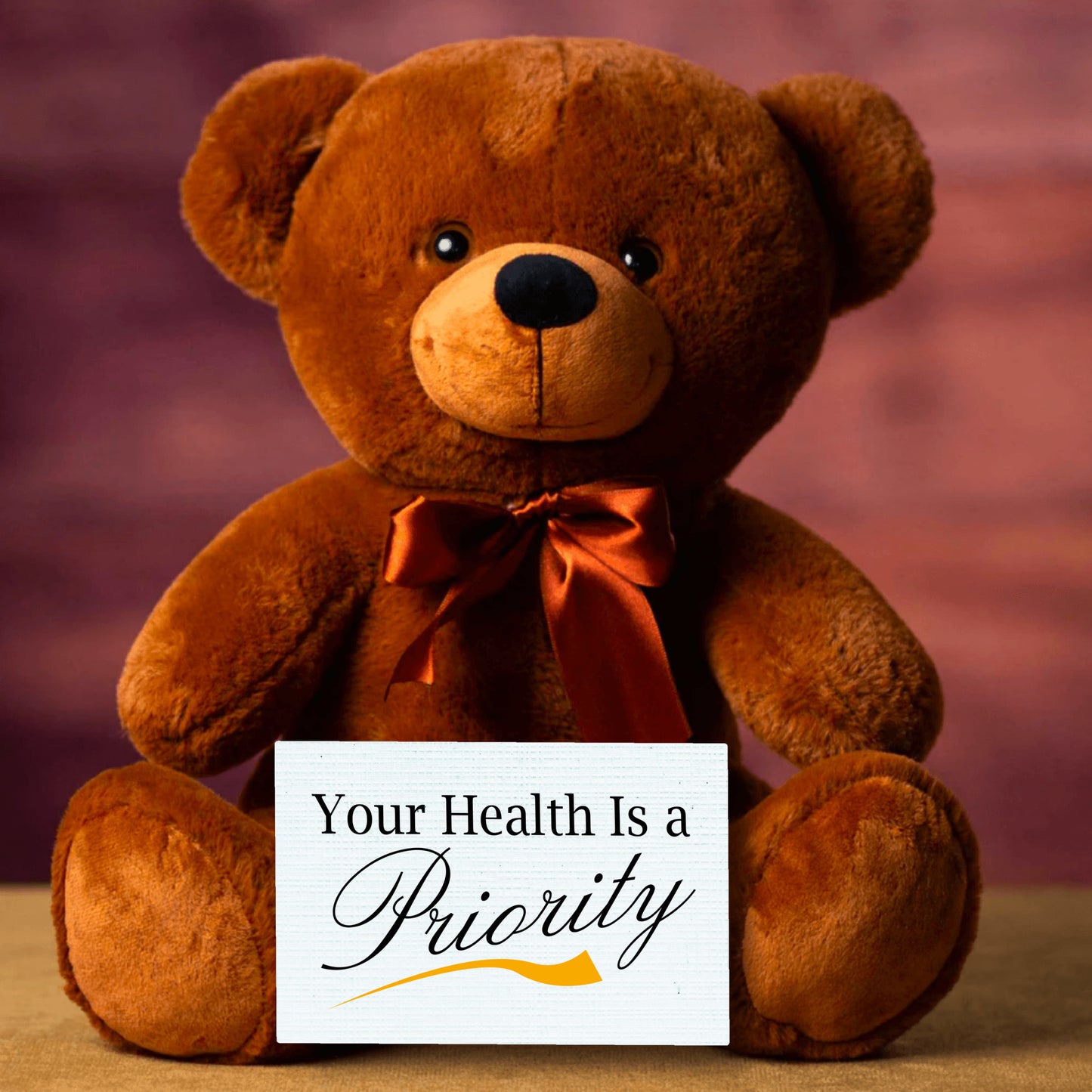 Teddy Bear with Canvas Message Card: Your Health is a Priority - Valentine's Day, Express Your Love, Unique Gift