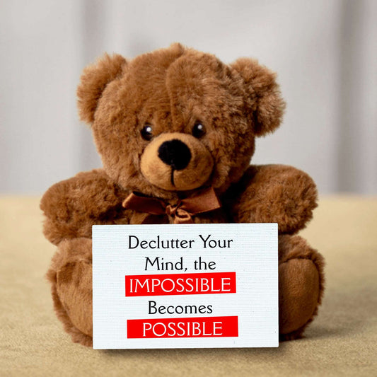 Brown Teddy Bear with Message Card, Declutter Your Mind, Plush Stuffed Animal, Toys & Games, ADHD