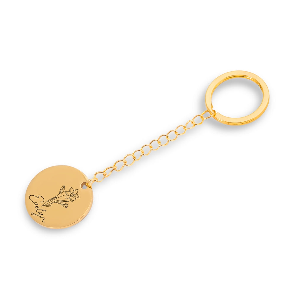 ✨ Personalized Gold-Filled Keychain - Bloom with Your Birth Flower & Name!