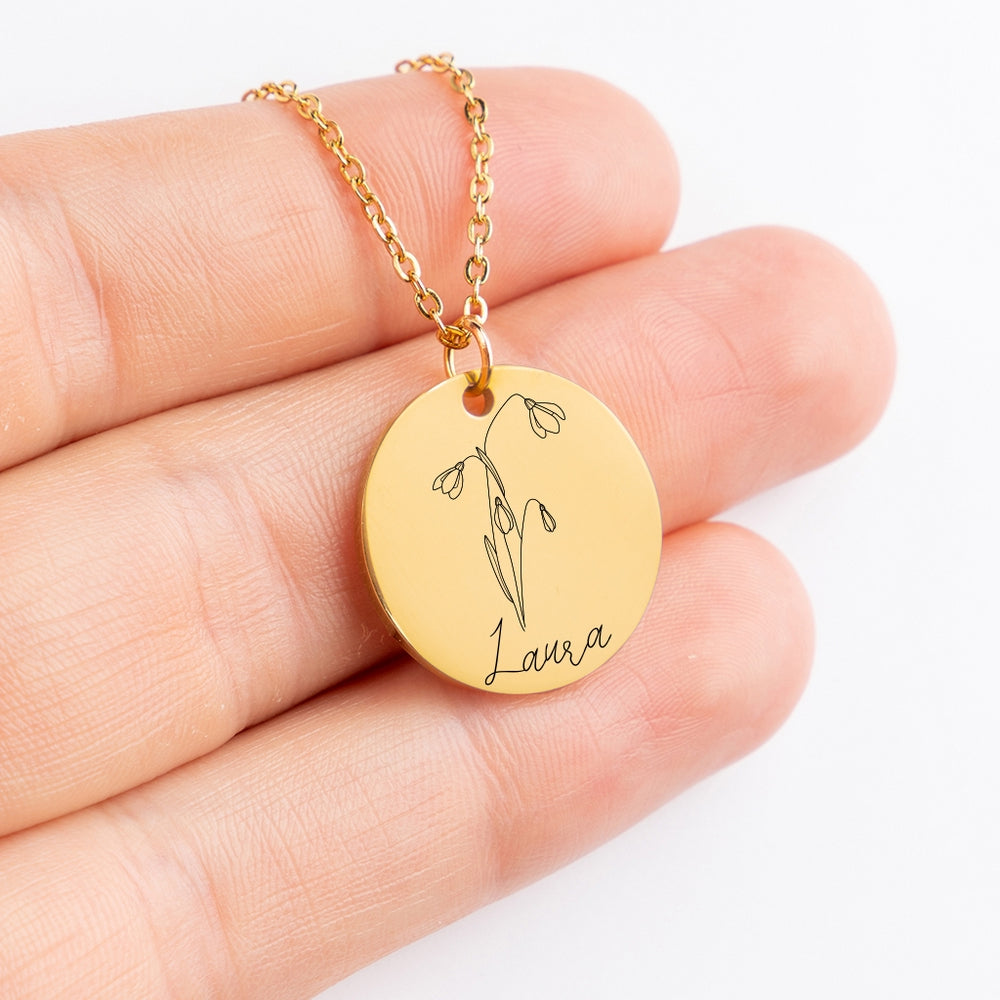 🌸 Bespoke Name & Birth Flower Necklace - Crafted Just for You! Golden Memory Jewelry