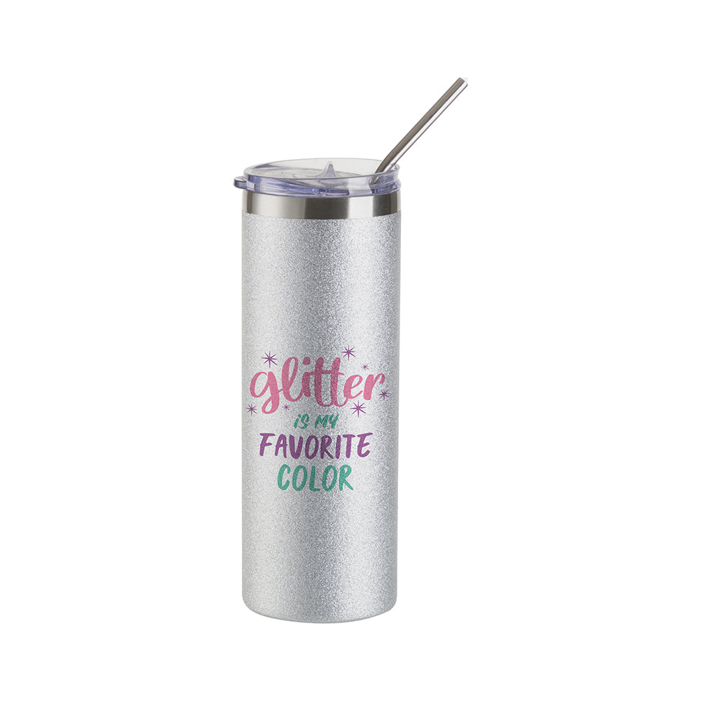 Craft Express 4 Pack 20 oz Silver Glitter Stainless Steel Tumbler