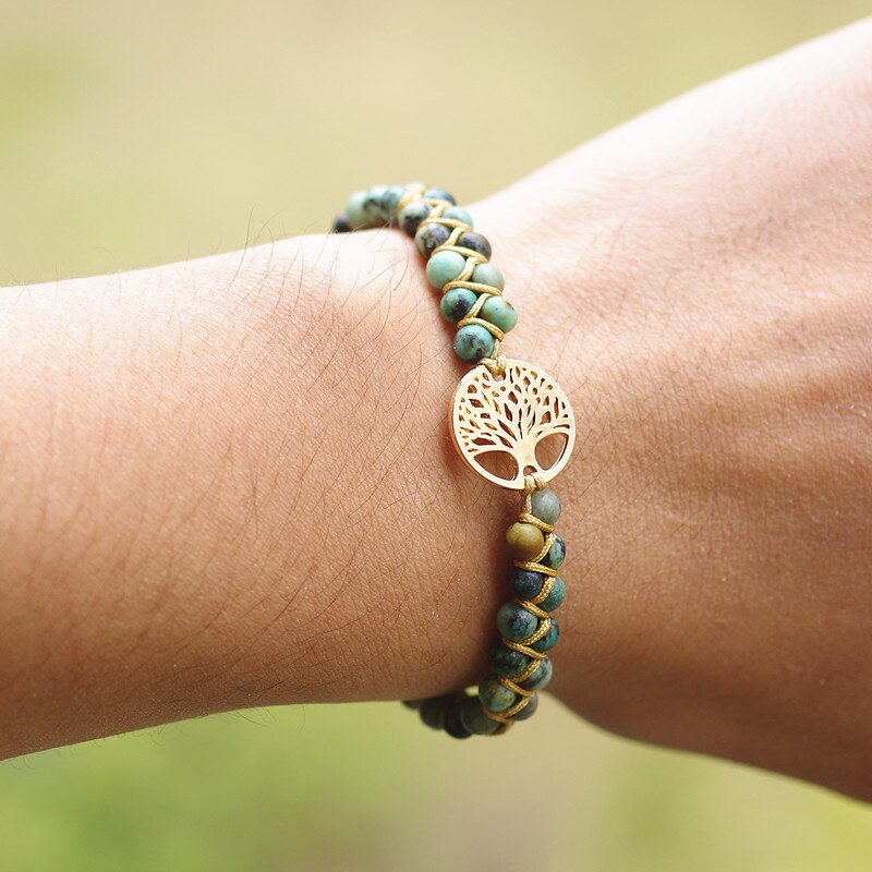 Handmade Jasper Tree of Life Charm Bracelet