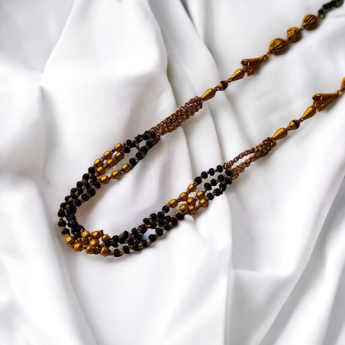 Multi Strand Gold Black Beaded Indian Asian Nazar Mangalsutra Choker Necklace