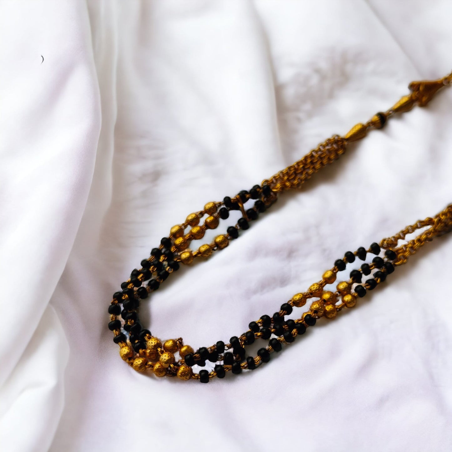 Multi Strand Gold Black Beaded Indian Asian Nazar Mangalsutra Choker Necklace