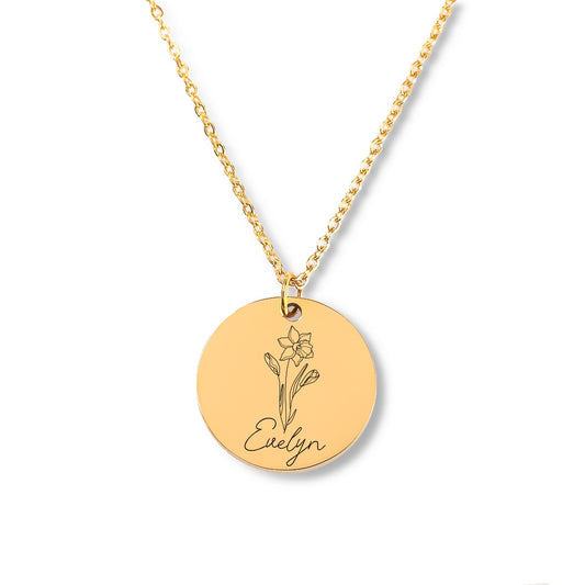 🌸 Bespoke Name & Birth Flower Necklace - Crafted Just for You! Golden Memory Jewelry