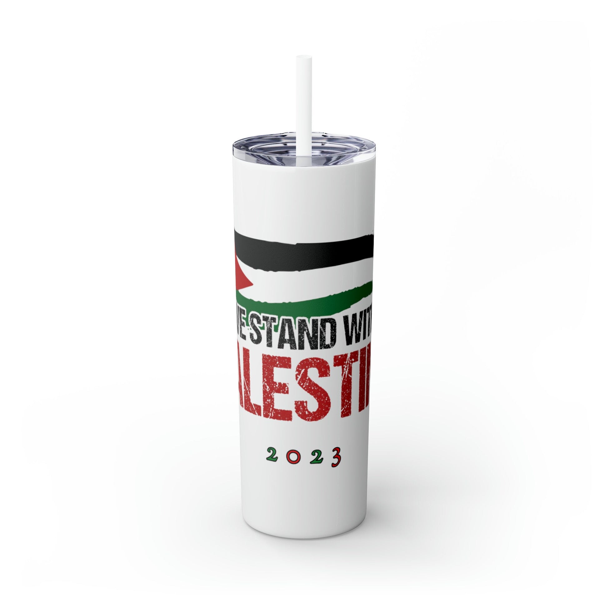 We Stand with Palestine Skinny Tumbler with Straw, 20oz