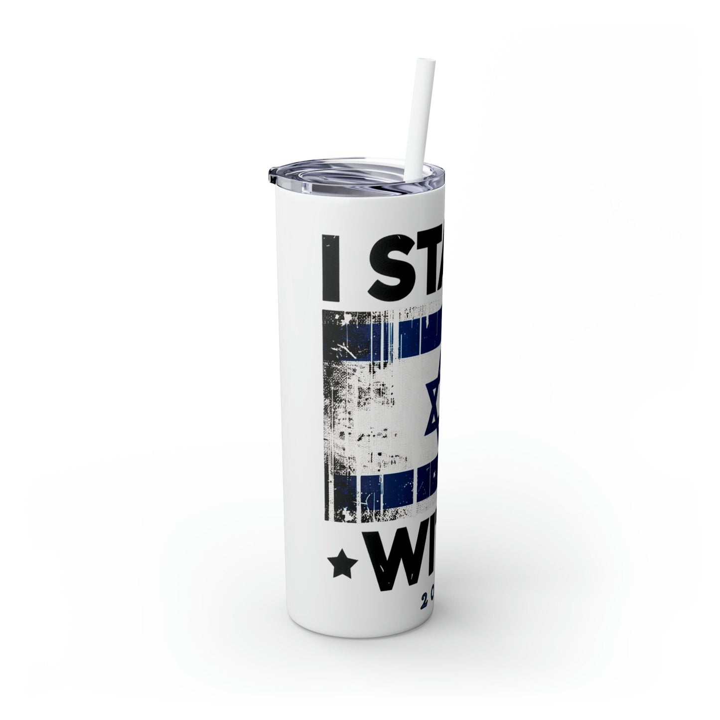 I Stand with Israel, Skinny Tumbler with Straw, 20oz, Christmas gift, College Hanukah gifts, Israel 2023, Star of David, Insulated Container