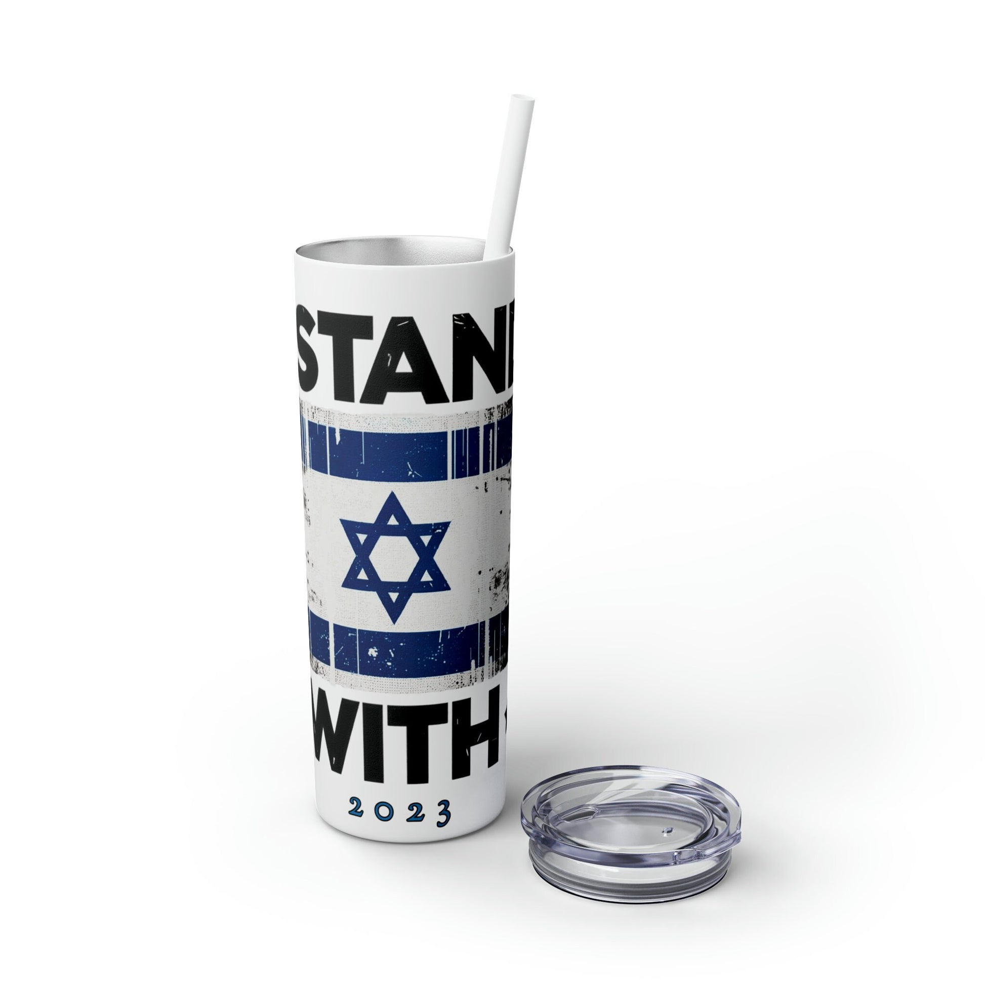 I Stand with Israel, Skinny Tumbler with Straw, 20oz, Christmas gift, College Hanukah gifts, Israel 2023, Star of David, Insulated Container