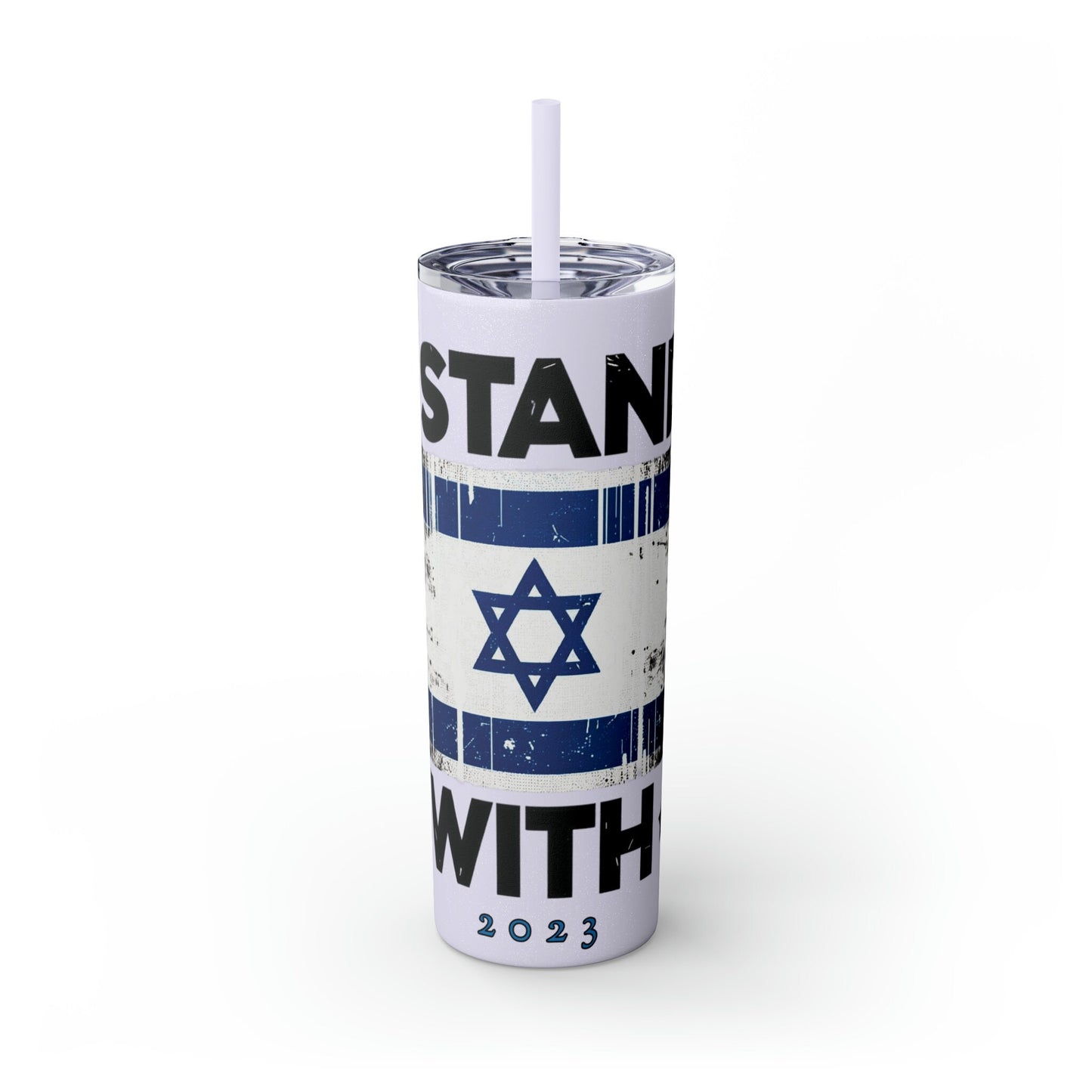 I Stand with Israel, Skinny Tumbler with Straw, 20oz, Christmas gift, College Hanukah gifts, Israel 2023, Star of David, Insulated Container