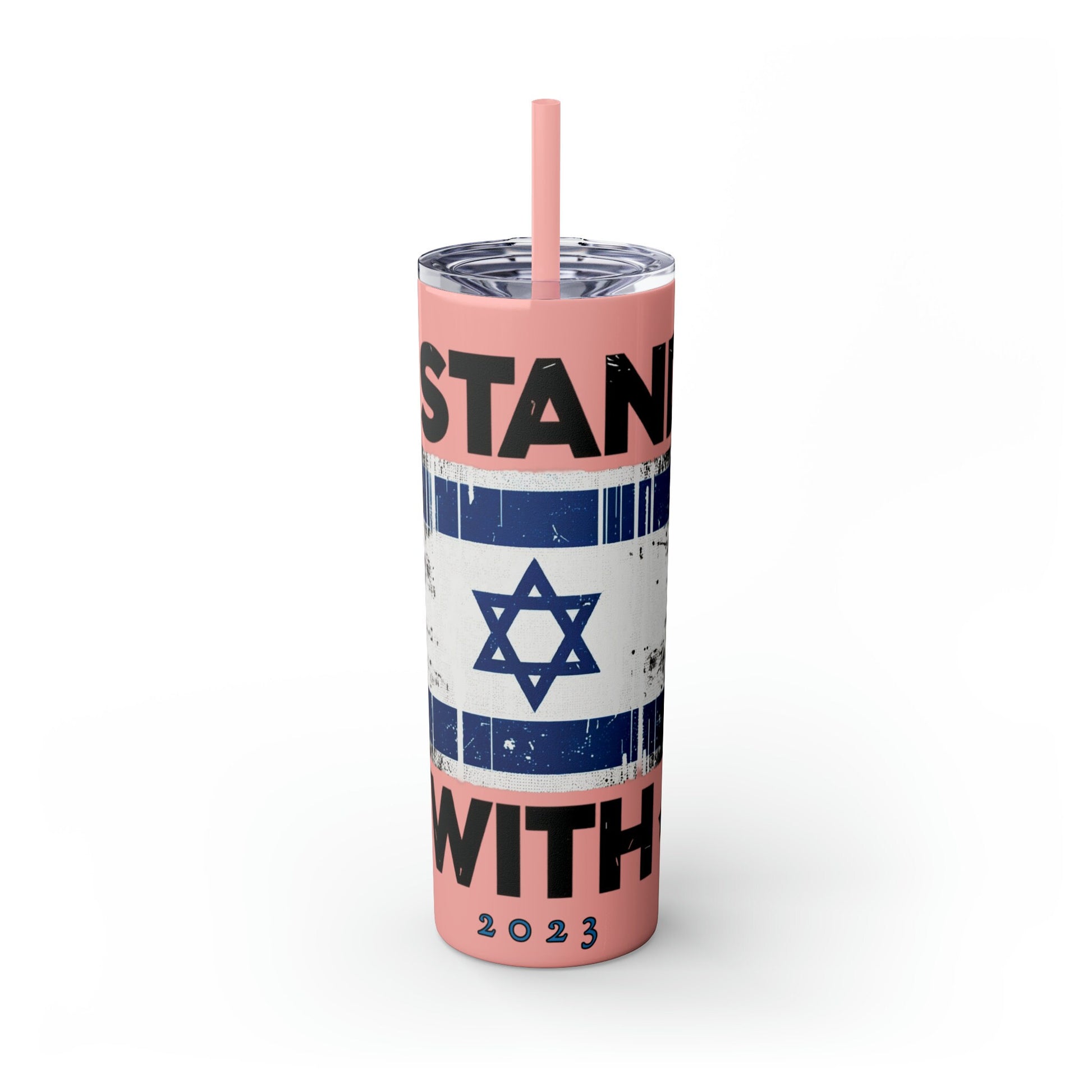 I Stand with Israel, Skinny Tumbler with Straw, 20oz, Christmas gift, College Hanukah gifts, Israel 2023, Star of David, Insulated Container