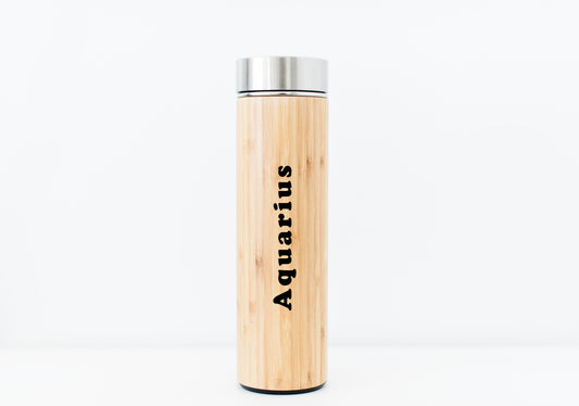 Engraved Zodiac Aquarius Sign Eco-Friendly Bamboo Water Bottle | Hot Beverage Tumbler