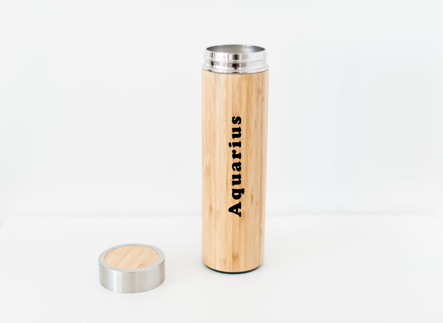 Engraved Zodiac Aquarius Sign Eco-Friendly Bamboo Water Bottle | Hot Beverage Tumbler