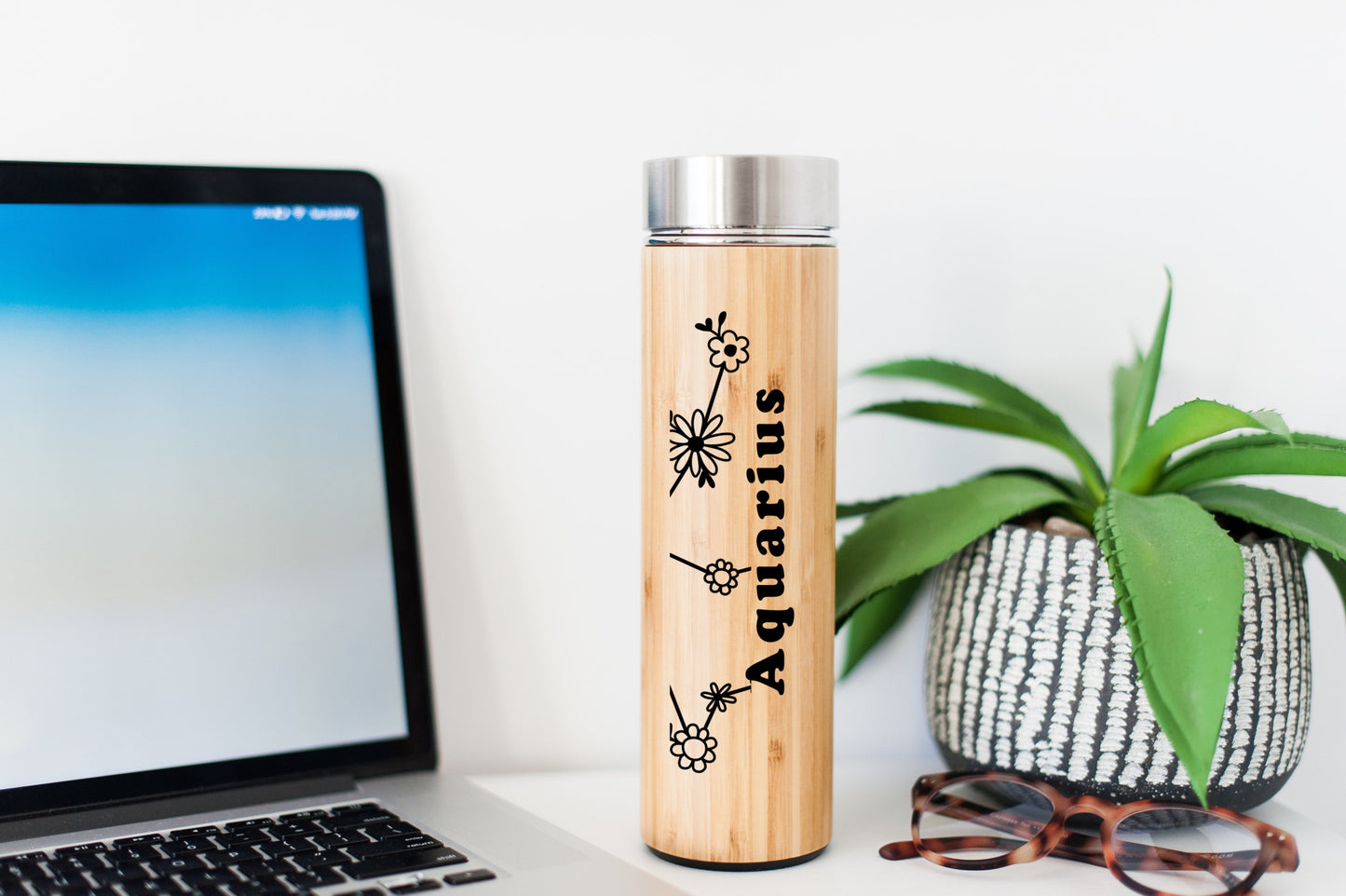 Zodiac Sign Aquarius Bamboo Water Bottle or Hot Beverage Tumbler