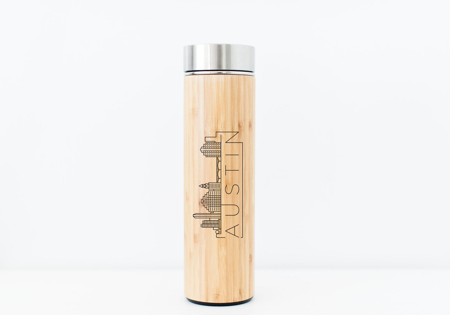 Austin City USA Skyline Eco-Friendly Bamboo Water Bottle or Hot Beverage Tumbler