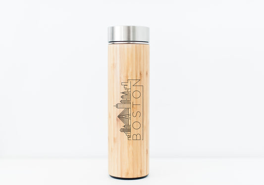 Boston USA Skyline Eco-Friendly Bamboo Water Bottle or Hot Beverage Tumbler