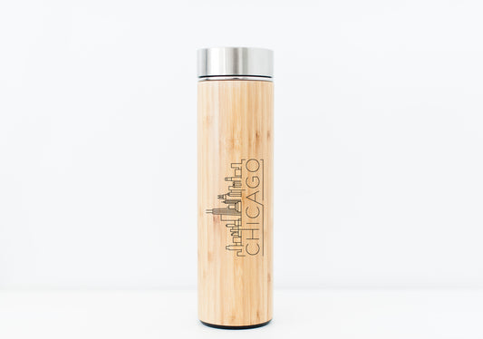 Chicago USA Skyline Eco-Friendly Bamboo Water Bottle or Hot Beverage Tumbler