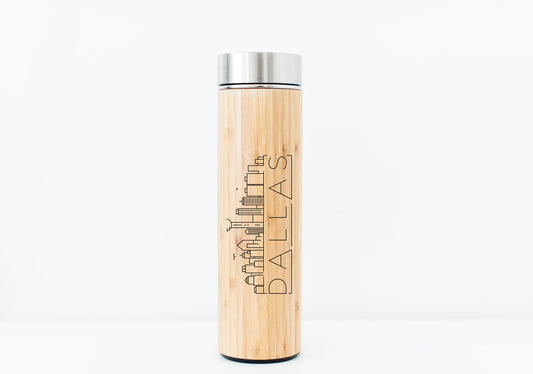 Dallas USA Skyline Eco-Friendly Bamboo Water Bottle or Hot Beverage Tumbler