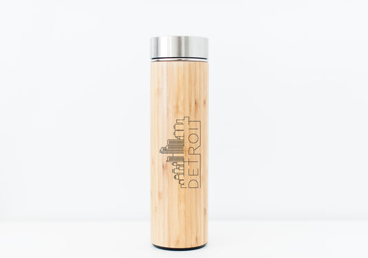 Detroit USA Skyline Eco-Friendly Bamboo Water Bottle or Hot Beverage Tumbler