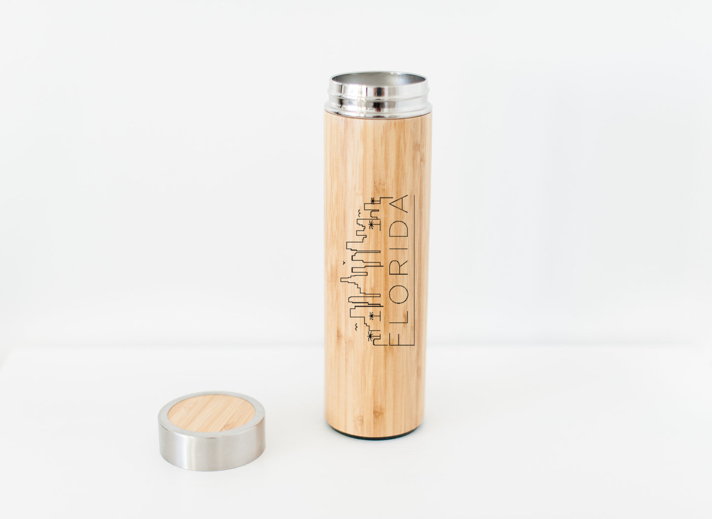 Florida USA Skyline Eco-Friendly Bamboo Water Bottle or Hot Beverage Tumbler