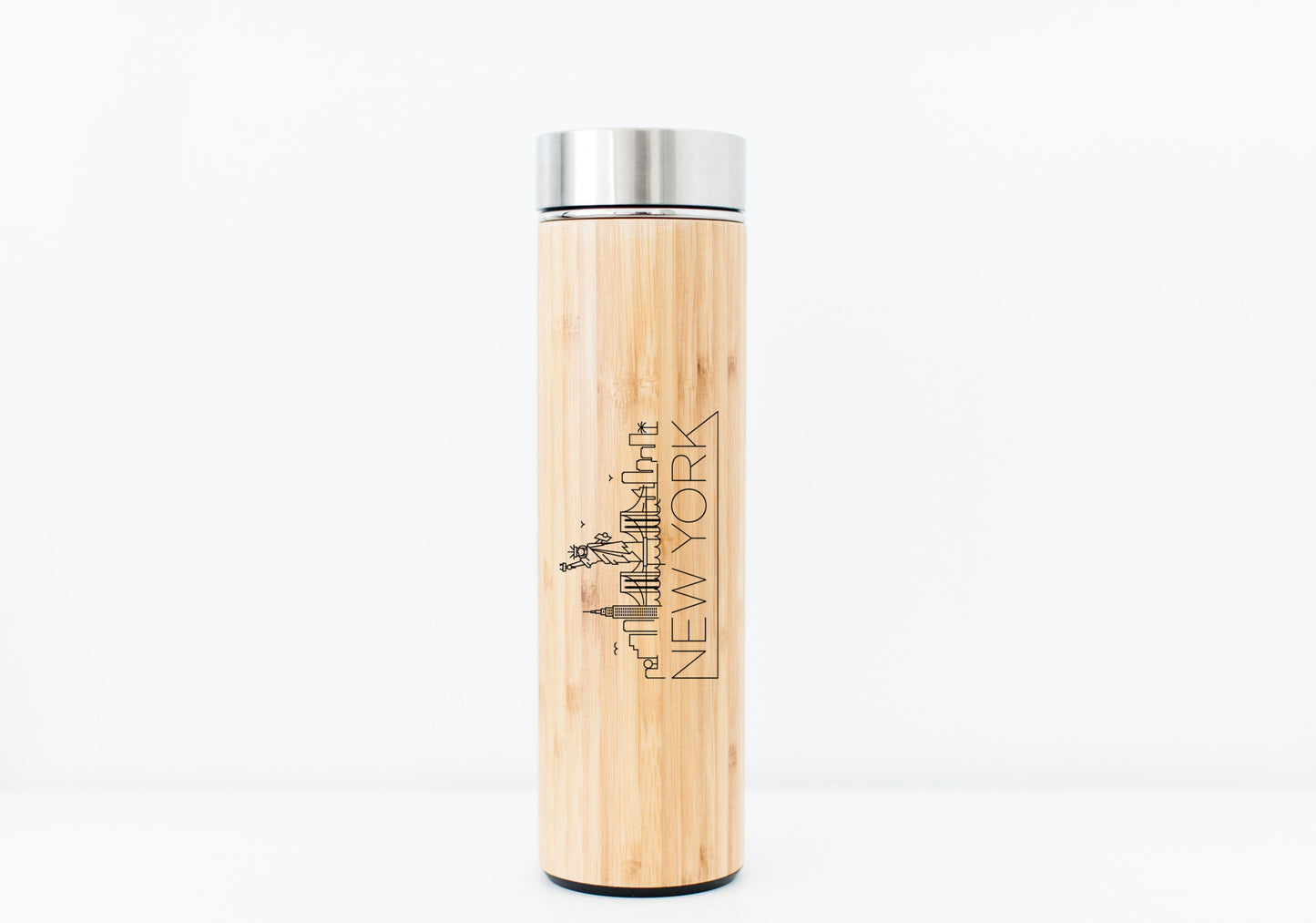 New York USA Skyline Eco-Friendly Bamboo Water Bottle | The Big Apple Hot Beverage Tumbler