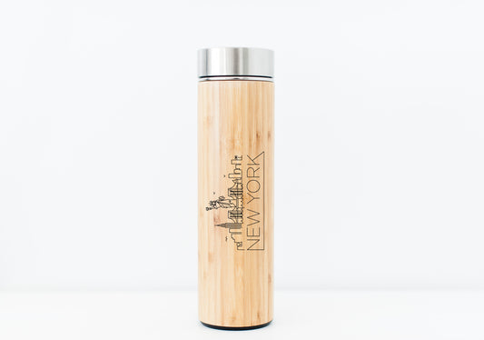 New York USA Skyline Eco-Friendly Bamboo Water Bottle | The Big Apple Hot Beverage Tumbler